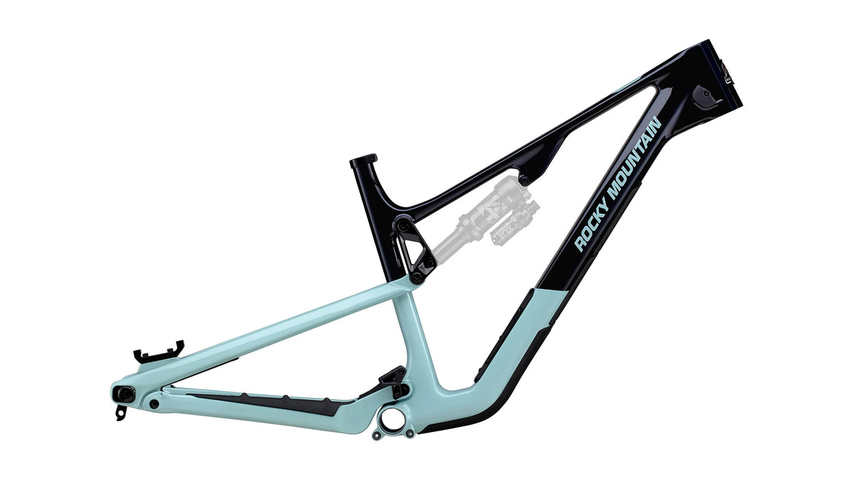 Bicycle frame with 'Rocky Mountain' branding on a white background