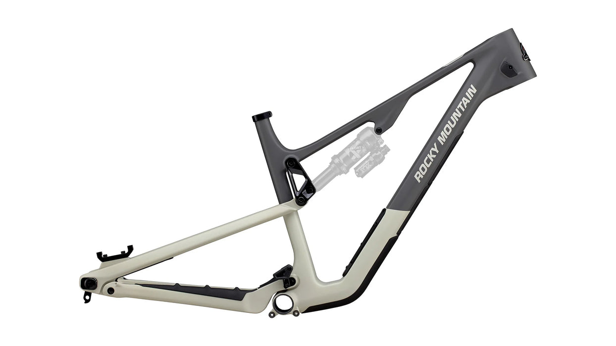 Bicycle frame with 'Rocky Mountain' branding on a white background