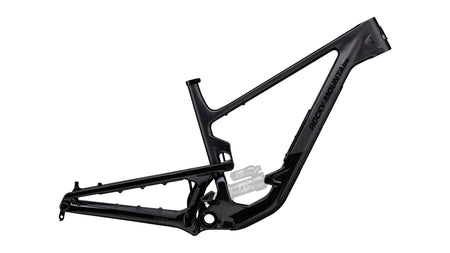A matte black Rocky mountain bike frame shown from a side profile view against a solid white background.